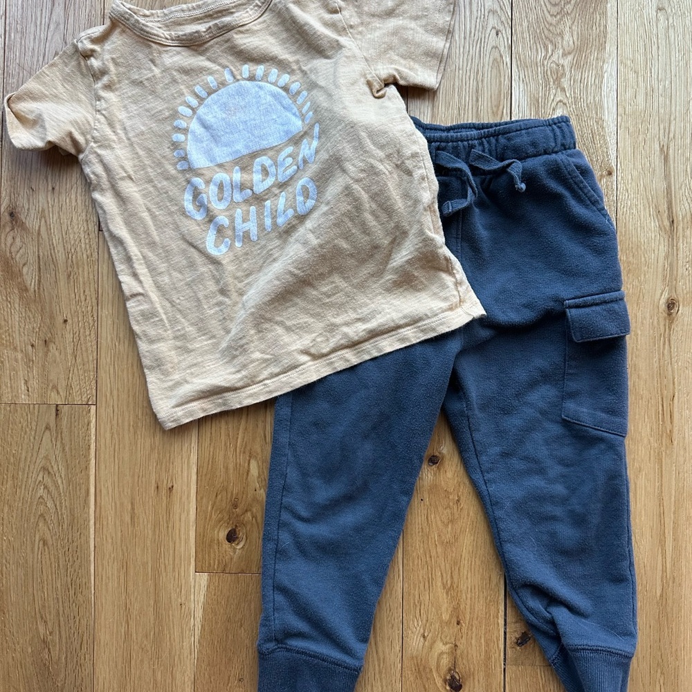 Little One Shop Co Golden Child Boutique Cargo Sweatpants Outfit Toddler 3T